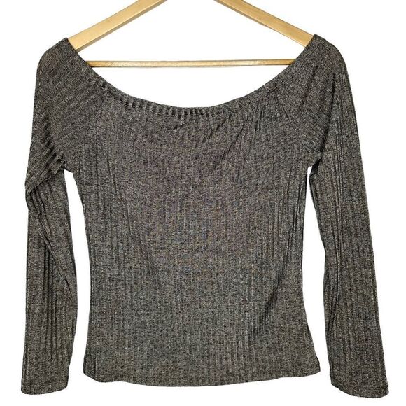 Charlotte Russe Gray Ribbed Knit Off Shoulder Top - Picture 9 of 10